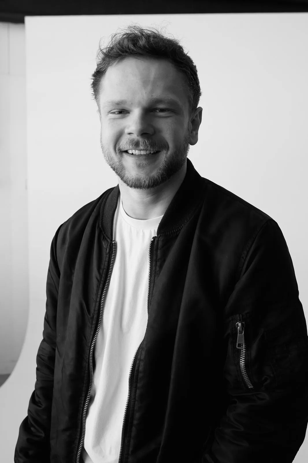 Patrick Rigl, Creative Stylist, black and white studio portrait